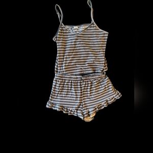 Fashion Nova Gray and White Striped Pajama Set